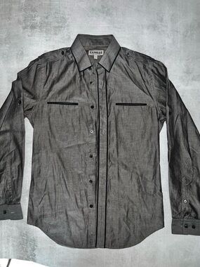 Express Men’s Long Sleeve Button-Up Shirt in Charcoal Gray